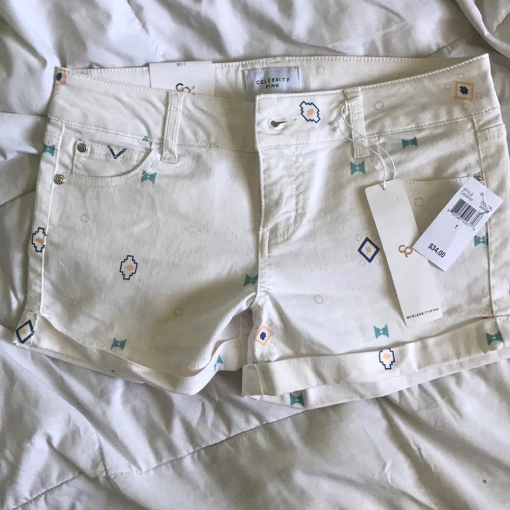 White Patterned Shorts